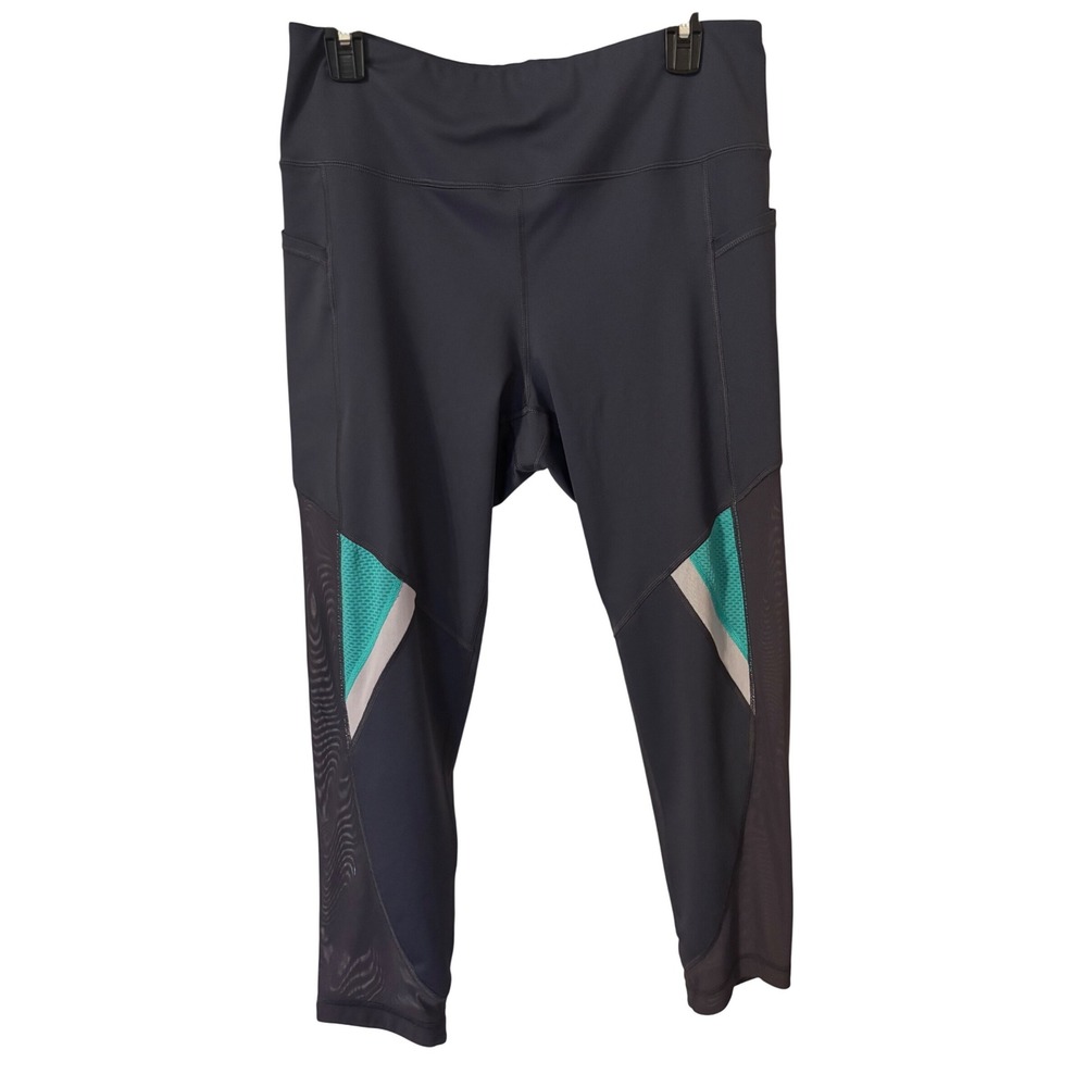 FILA SPORT Womens XL Athletic Leggings Capris Pockets Mesh Inset Navy Blue